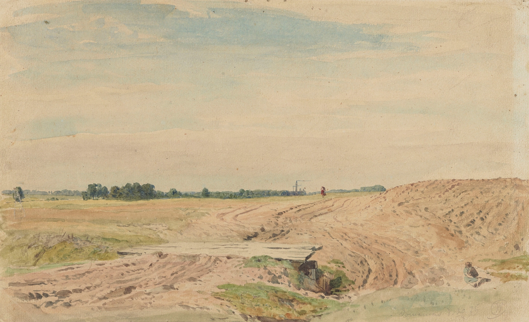 Landscape of Domaniewo by Wojciech Gerson, oil on canvas depicting a tranquil countryside scene.