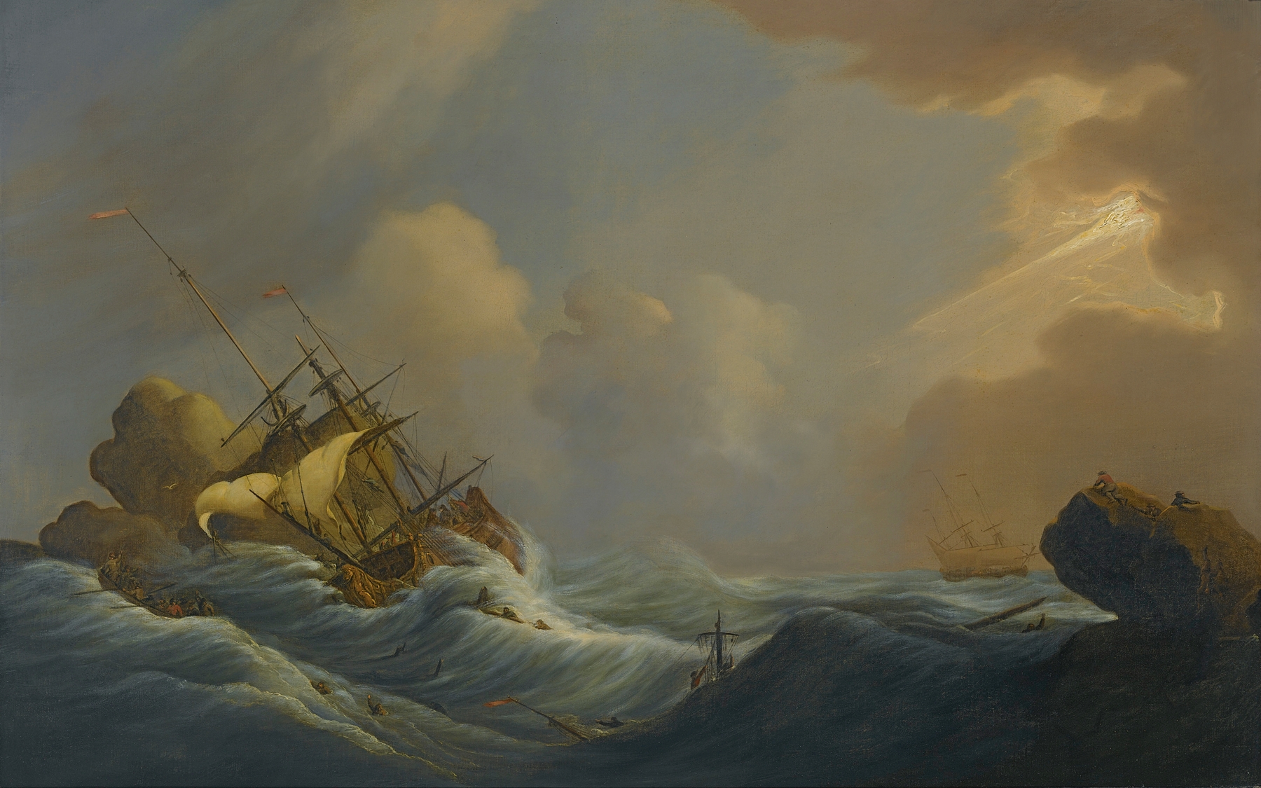 A Shipwreck In Heavy Storms, Another Ship In The Distance, by Peter Monamy, public domain