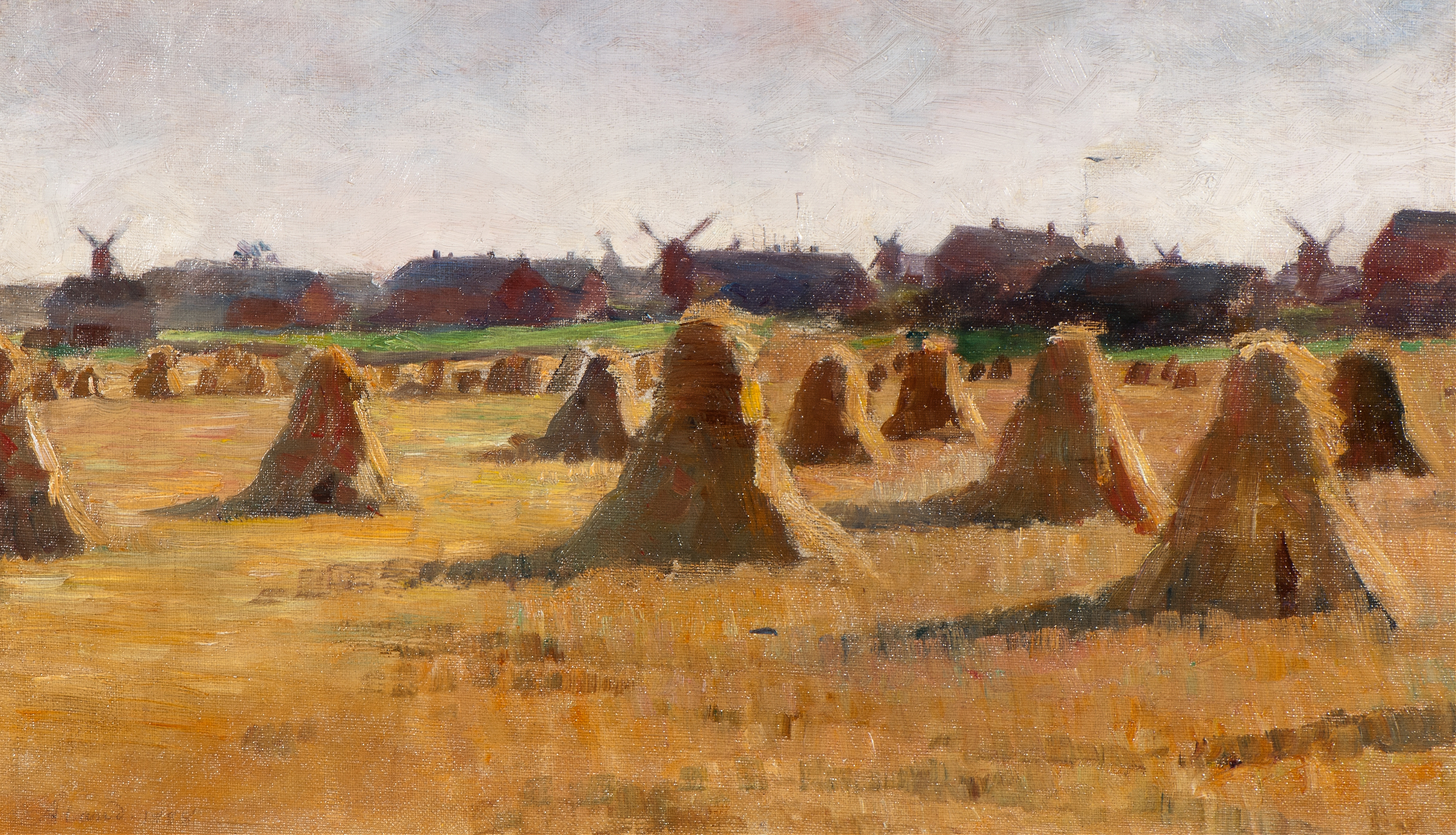 Oil on canvas by Anna Wengberg depicting Önninge Village at twilight