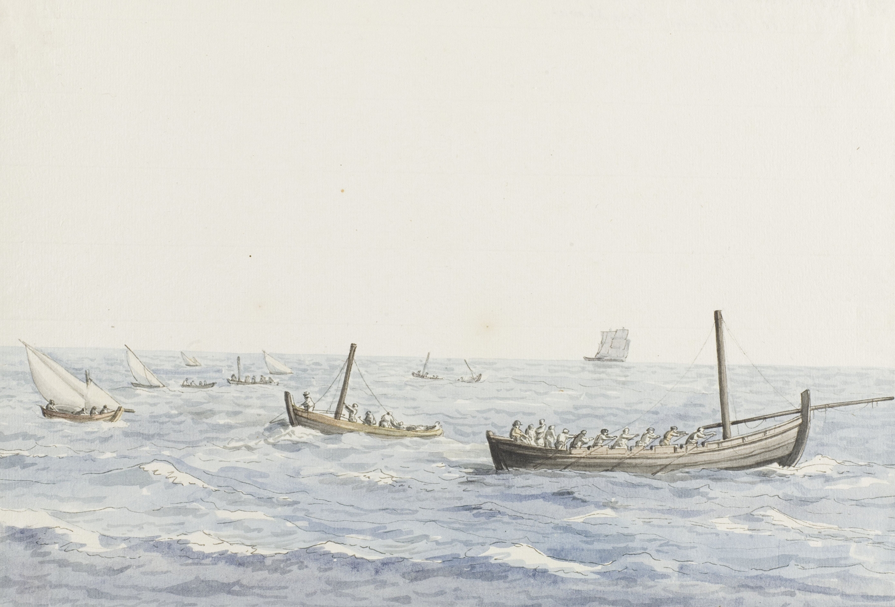 Marine scene with fishermen and boats, oil painting by Abraham-Louis-Rodolphe Ducros