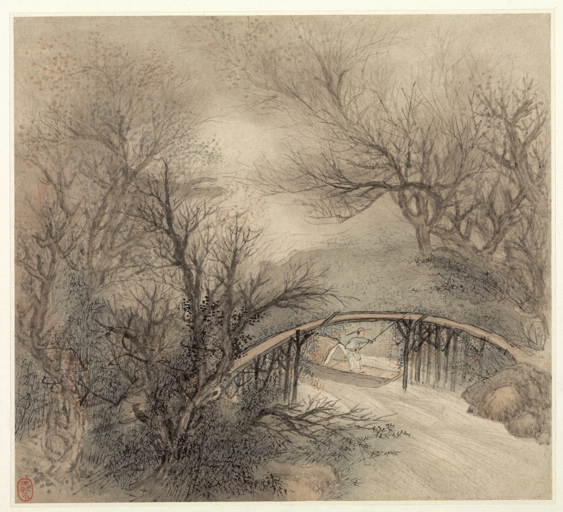 Album of Landscapes; Leaf 1 by Wang Gai, ink on paper depicting serene water reflections.