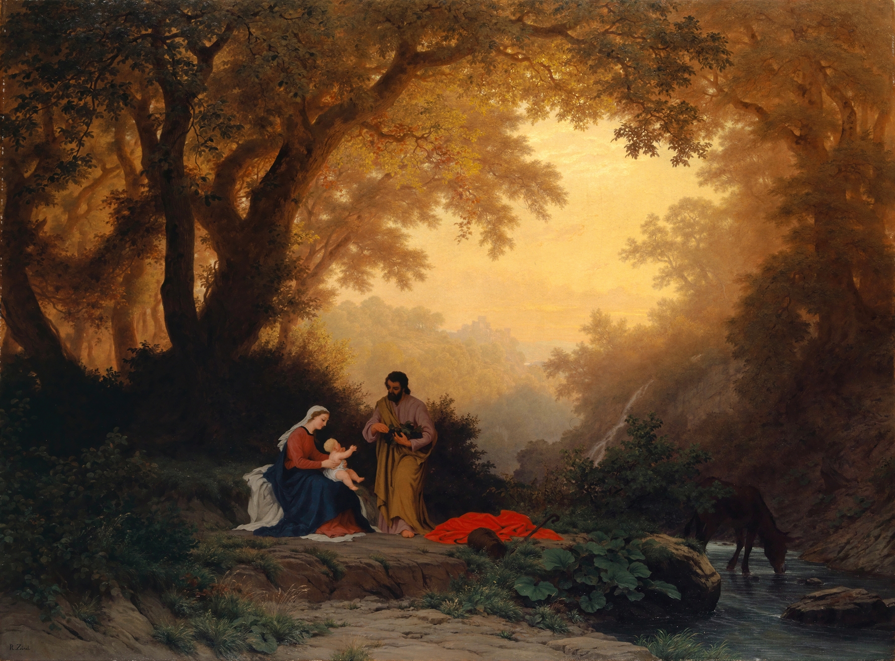 Rest of the Holy Family on the Flight into Egypt, oil on canvas by Robert Zünd