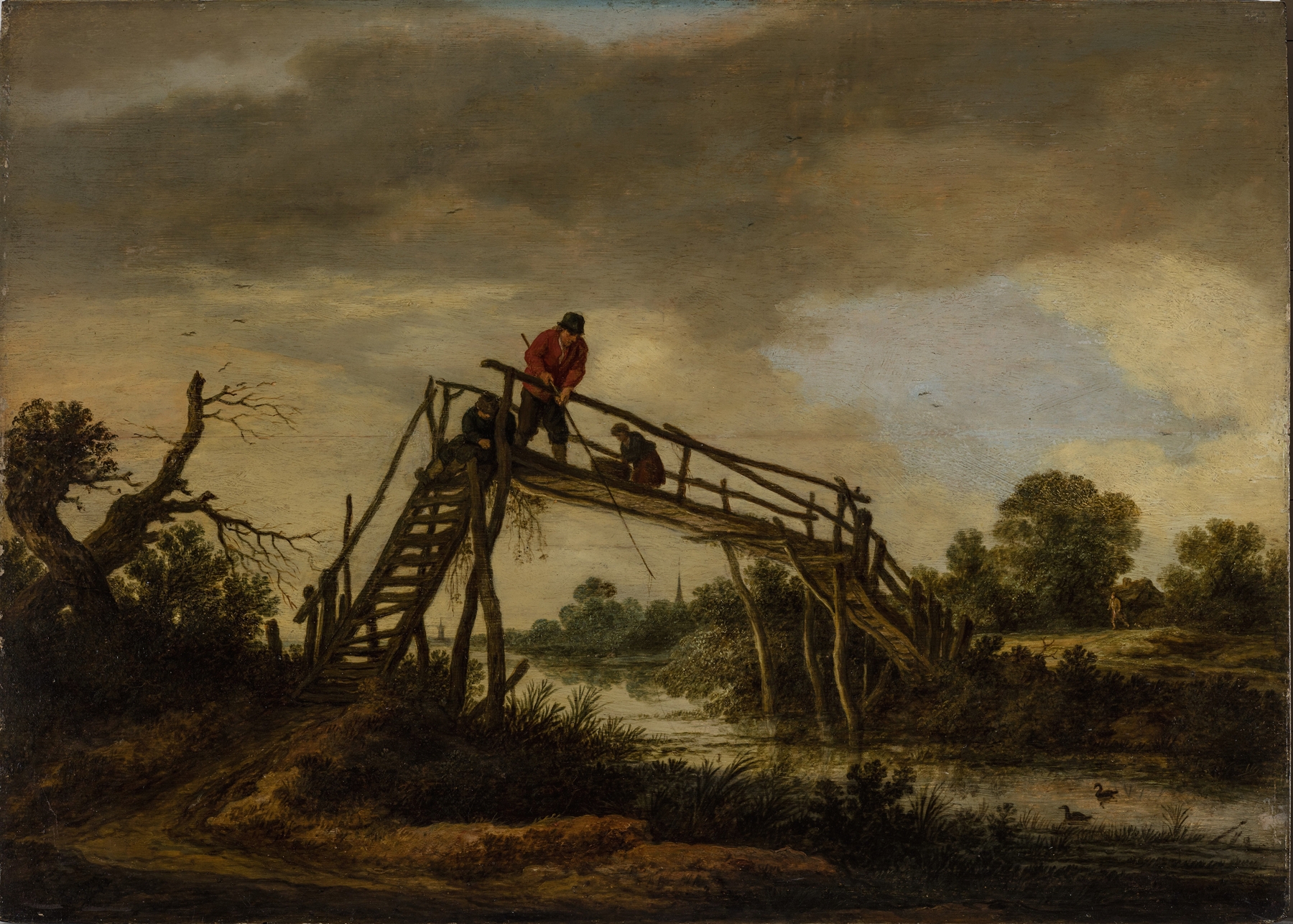 Landscape with bridge, by Pieter de Molijn, public domain