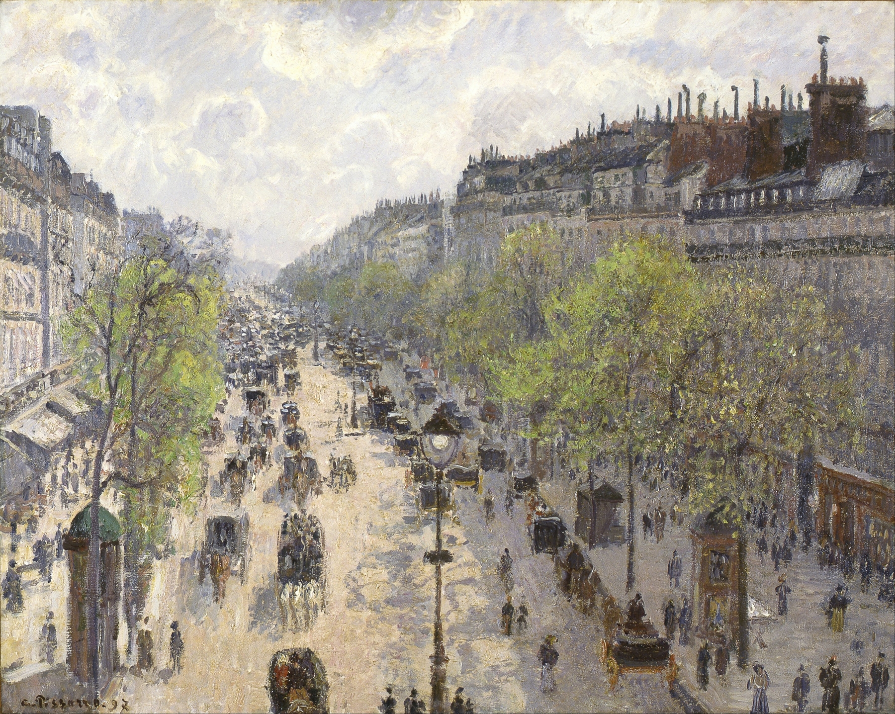 Boulevard Montmartre, Spring, by Camille Pissarro, public domain