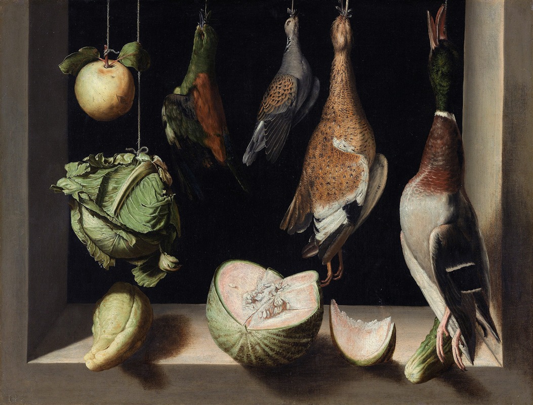 Still Life with Game Fowl by Juan Sánchez Cotán, oil on canvas