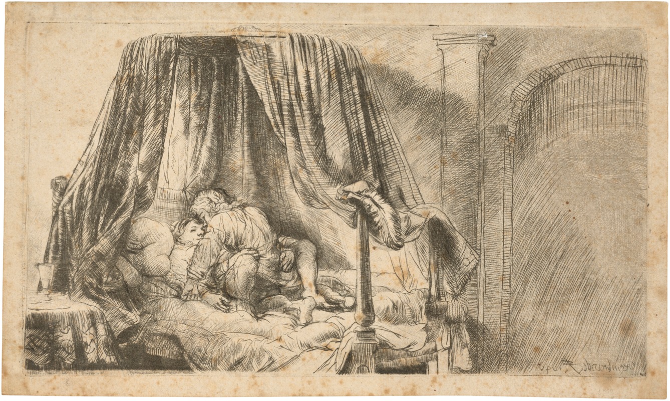 A depiction of a cozy interior scene featuring a French bed.
