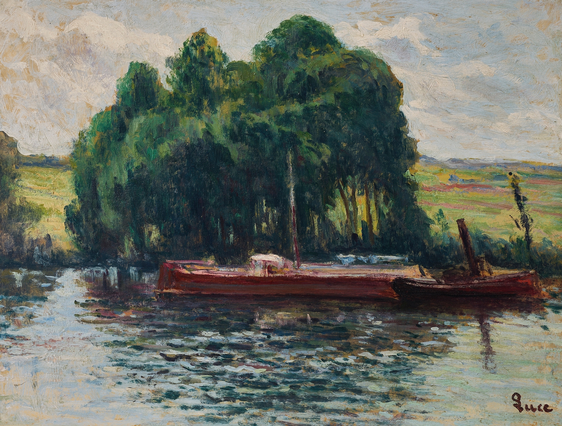 Rolleboise, La Seine by Maximilien Luce, oil on canvas depicting a tranquil river landscape.