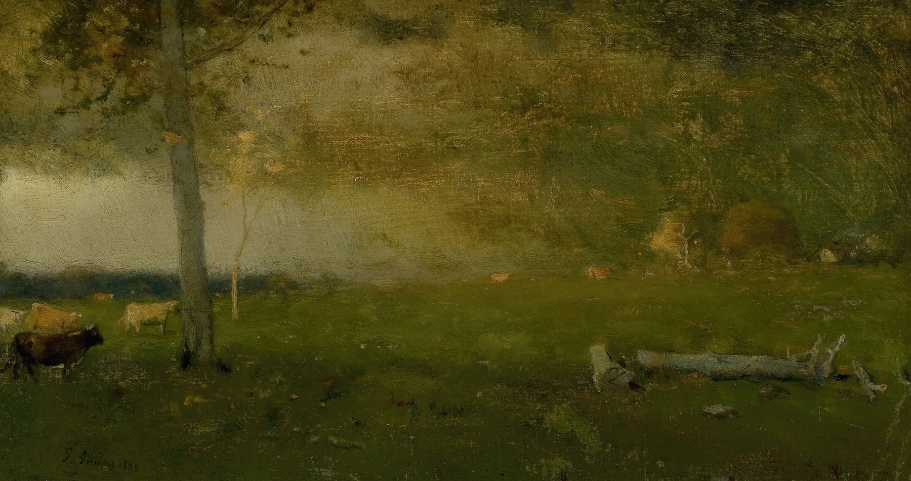 Landscape (Cattle in Storm) by George Inness, oil painting depicting cattle in a stormy landscape
