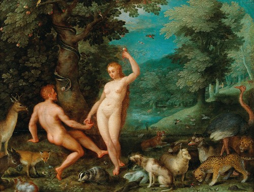 A depiction of Adam's temptation in paradise by Jan Brueghel the Elder.