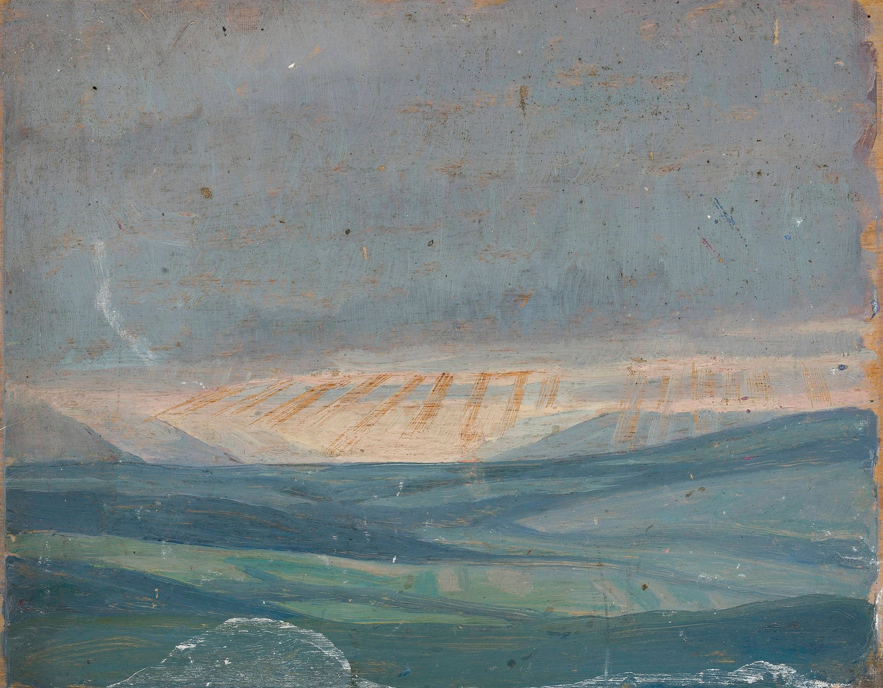 Landscape by Jan Rembowski, impressionism, depicting gentle hills and a soft horizon.