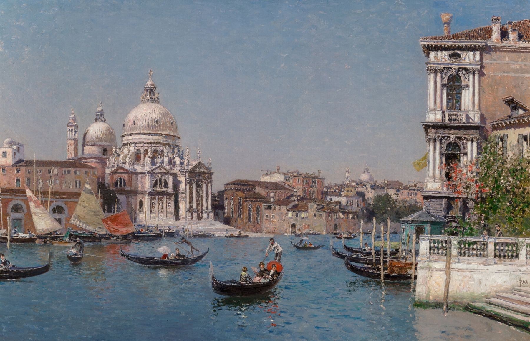 The Grand Canal, Venice by Martin Rico y Ortega, oil on canvas depicting a sunset over the canal.