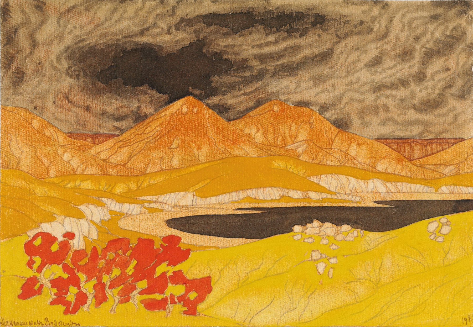 Landscape with hills under a pale sky, oil painting by Maksimilian Voloshin