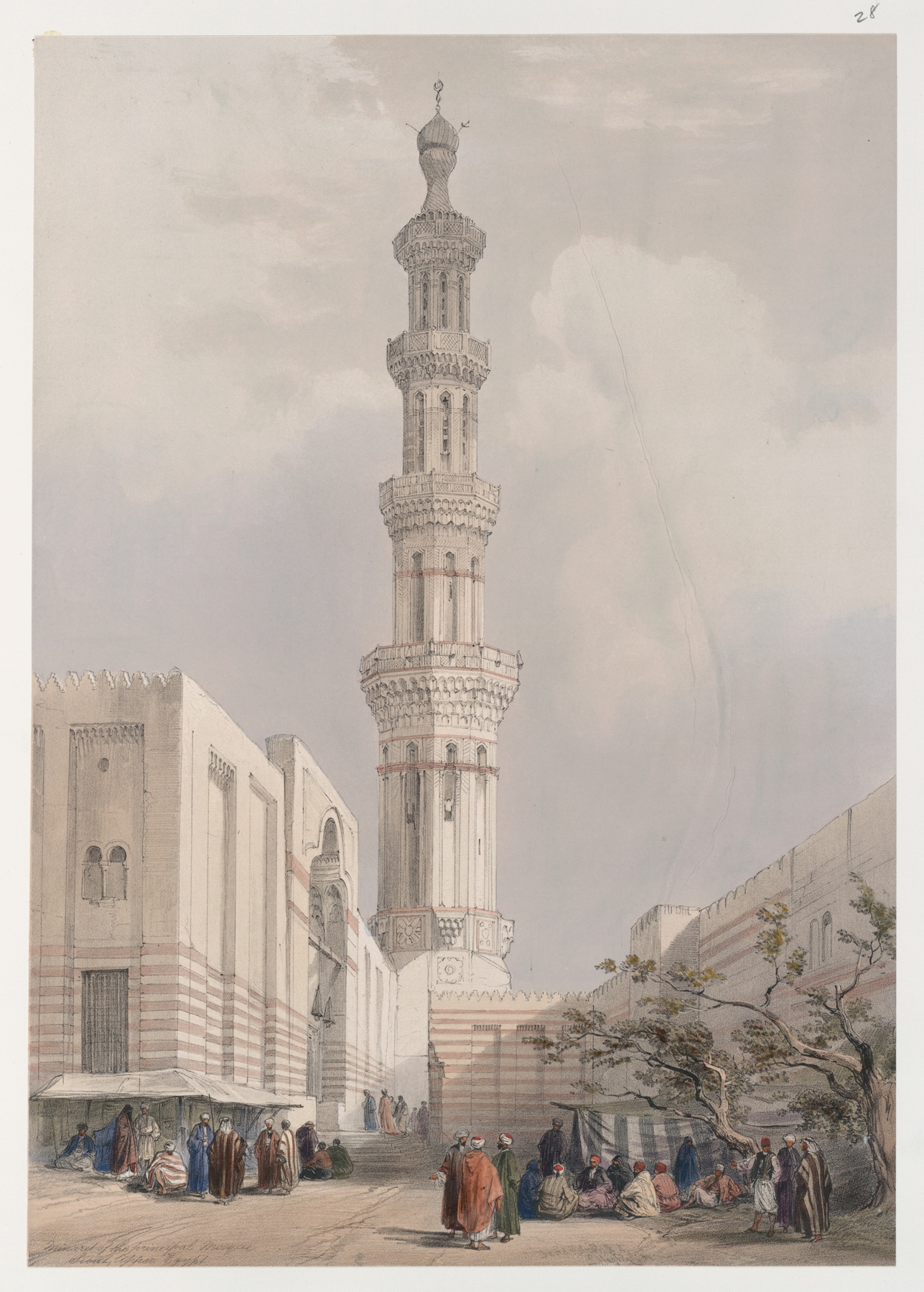Minaret of the principal mosque. Siout, Upper Egypt., by David Roberts, public domain