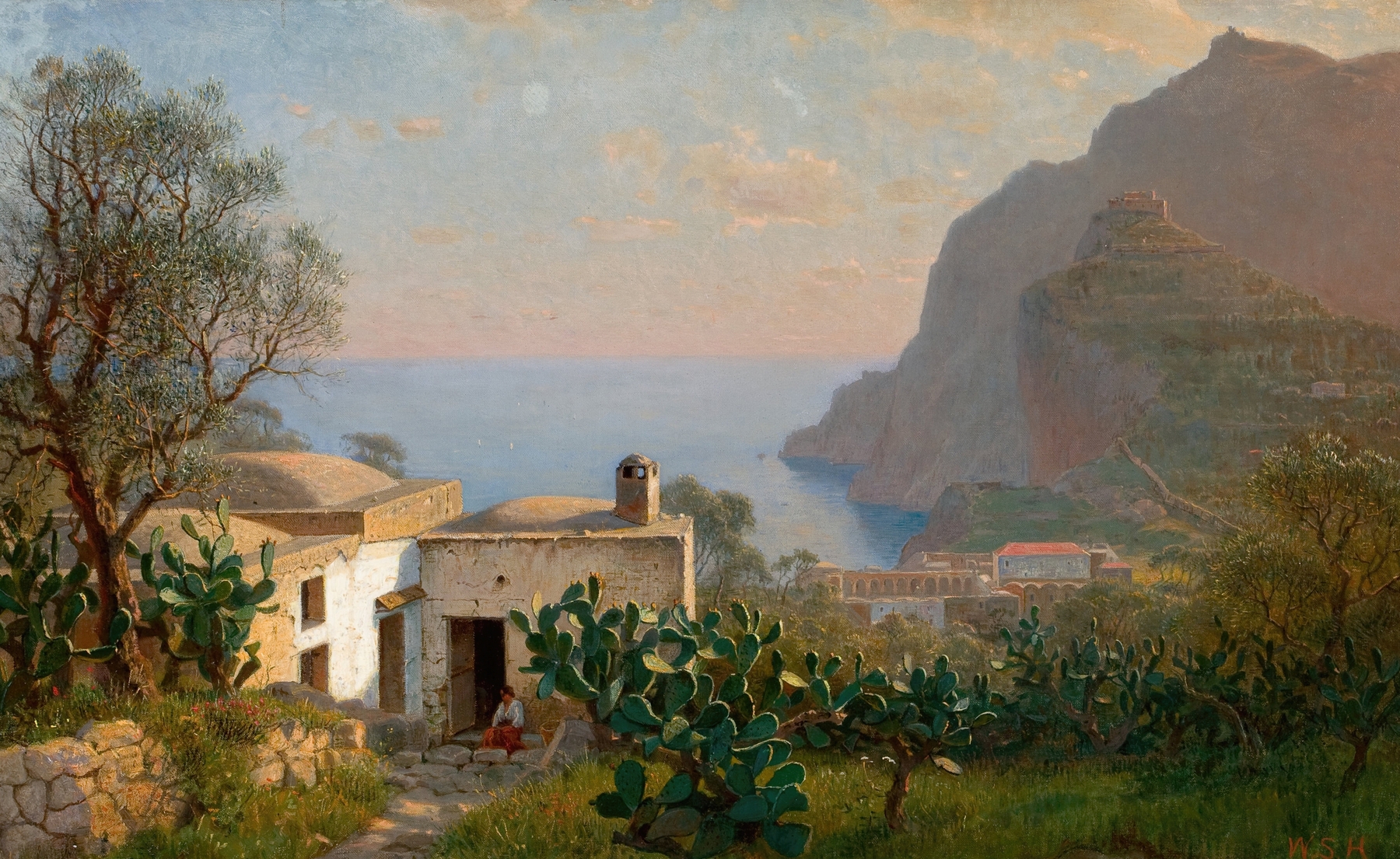 Capri Landscape by William Stanley Haseltine, oil painting depicting a serene coastal view.