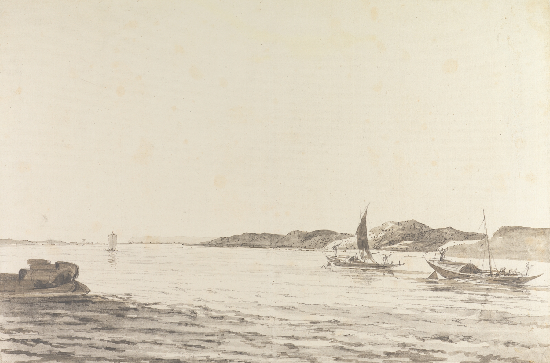Original Drawing for Choix de Vues de L’Inde by William Hodges, depicting a serene landscape.