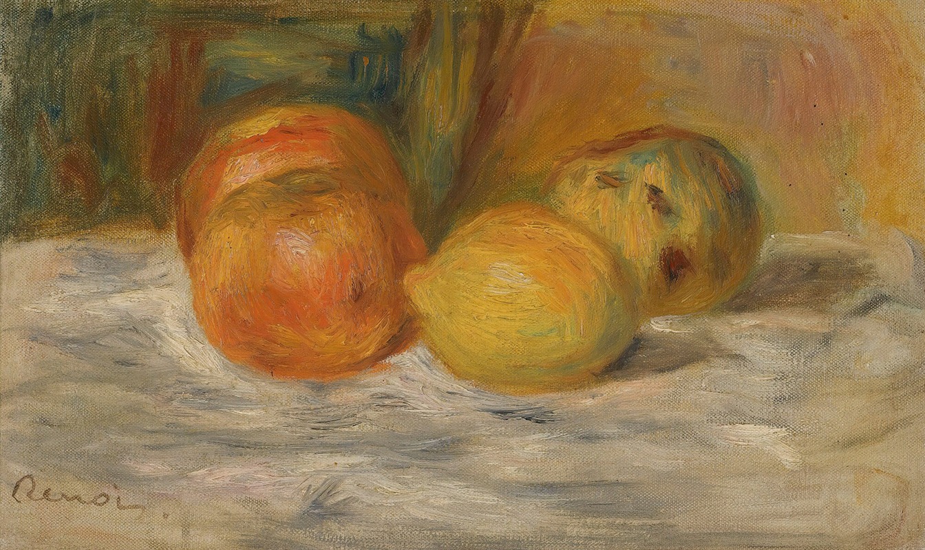 A still life painting featuring vibrant fruits by Renoir.