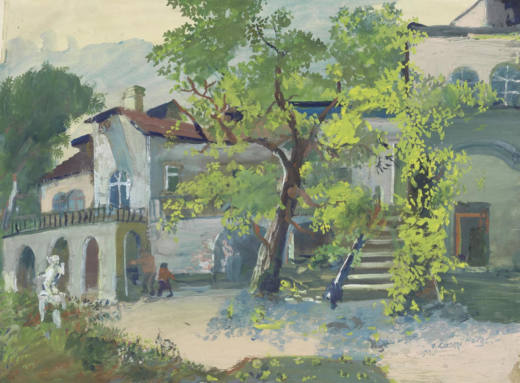 Landscape view of Villa Mautner in Pötzleinsdorf by Oskar Laske, impressionism
