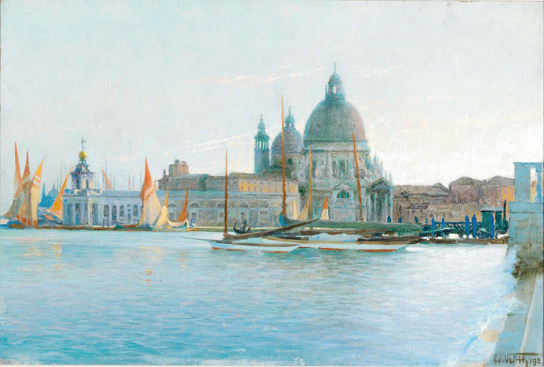 Venezia-Santa Maria Della Salute by Eduard Veith, oil painting depicting the basilica at twilight.