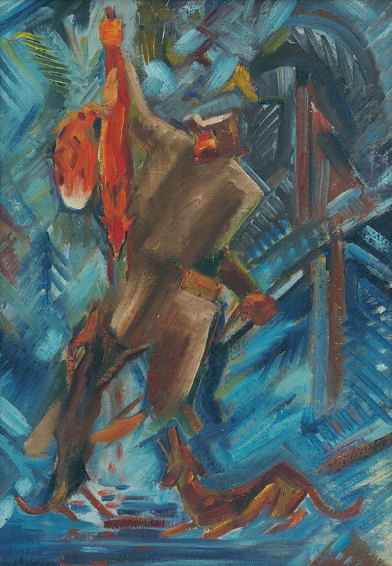 A hunter holds a fox in his hand, showcasing a realistic portrayal of the subject.