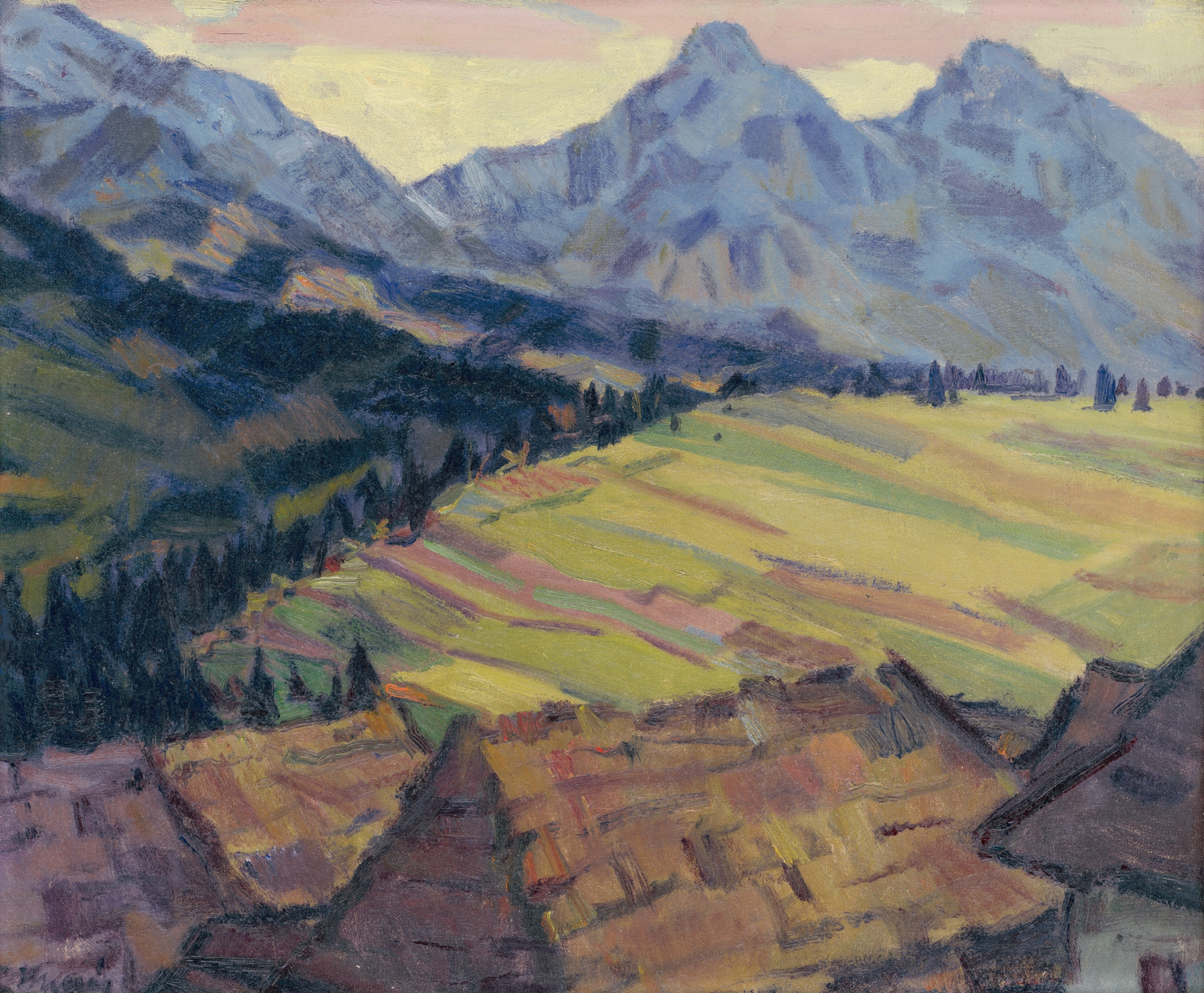 Ždiar Motif by Gustáv Mallý, an expressionist landscape with vibrant colors and bold strokes