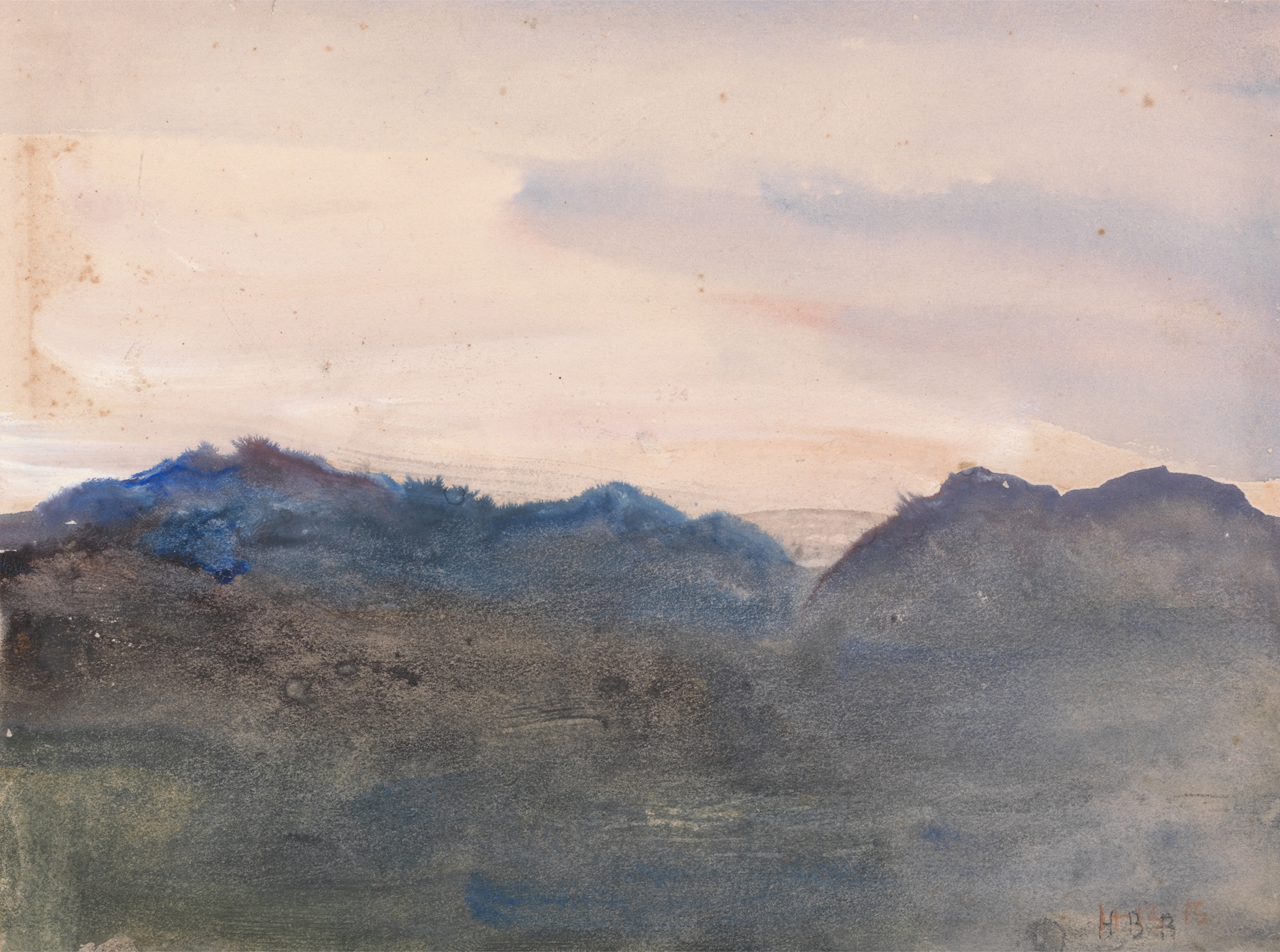 Evening Landscape by Hercules Brabazon Brabazon, oil painting depicting rolling hills at dusk.