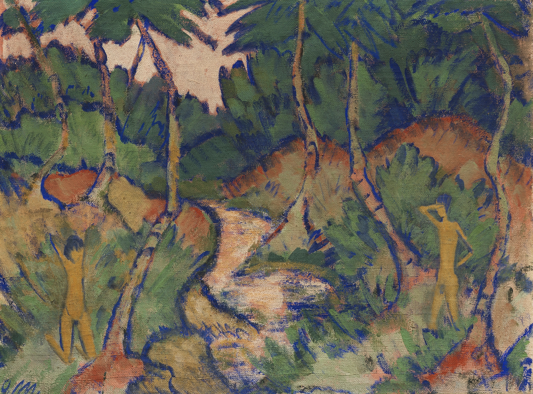 Figurative work by Otto Mueller, depicting a nude figure in a landscape, oil painting