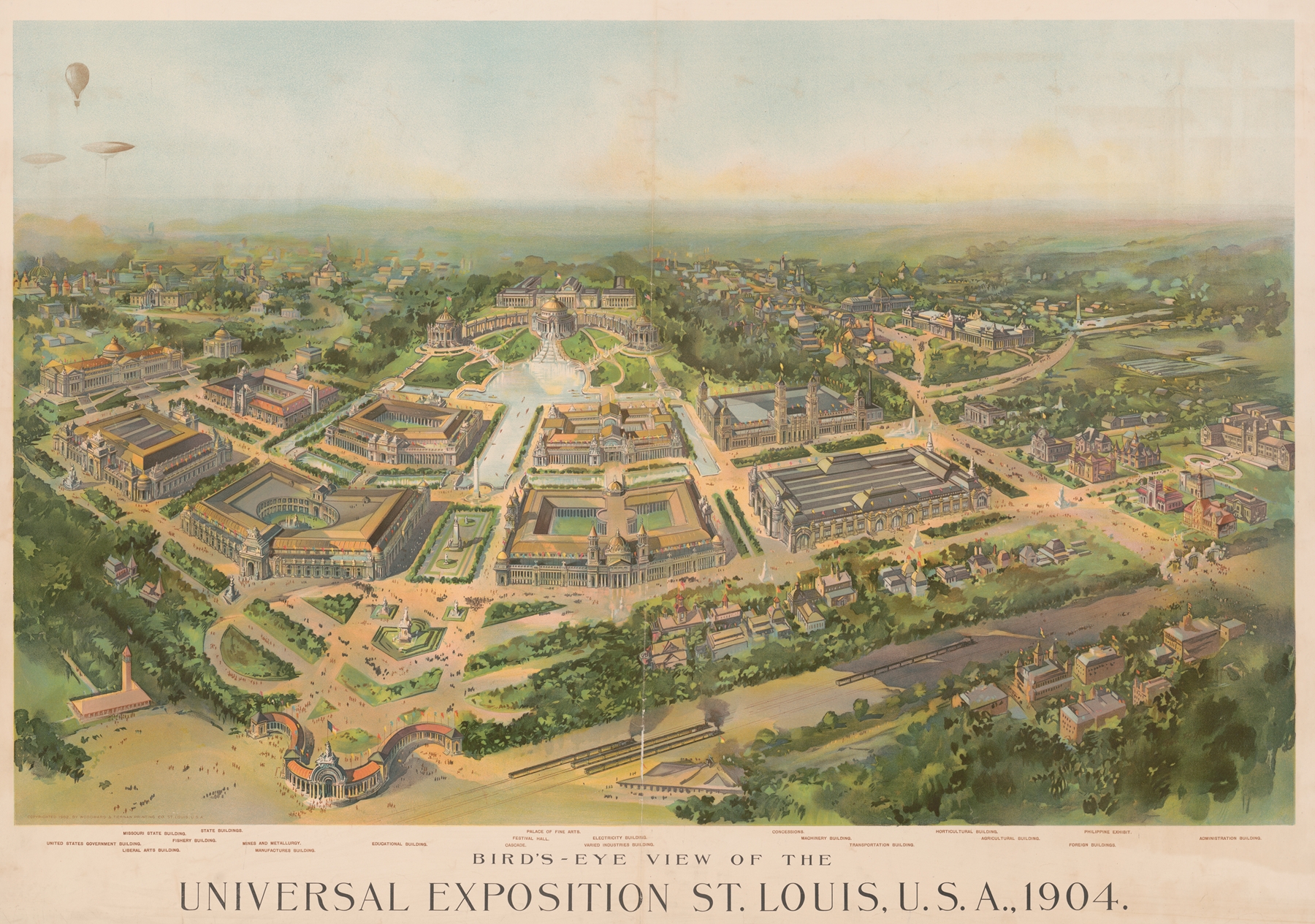 Bird's-eye view lithograph of the Universal Exposition St. Louis, U.S.A. by Woodward & Tiernan Printing Co.
