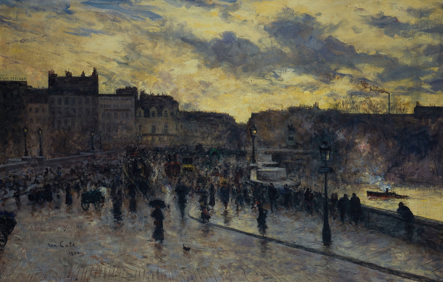 Oil painting by Siebe Johannes Ten Cate depicting the Pont-Neuf and river reflections.