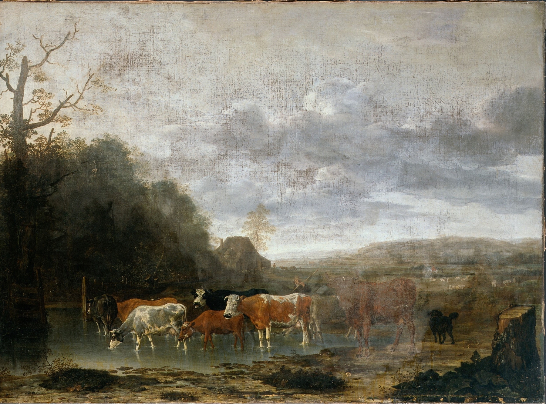 Landscape with Cattle by Anthonie Van Borssum, oil on canvas showing grazing cattle in a serene countryside.