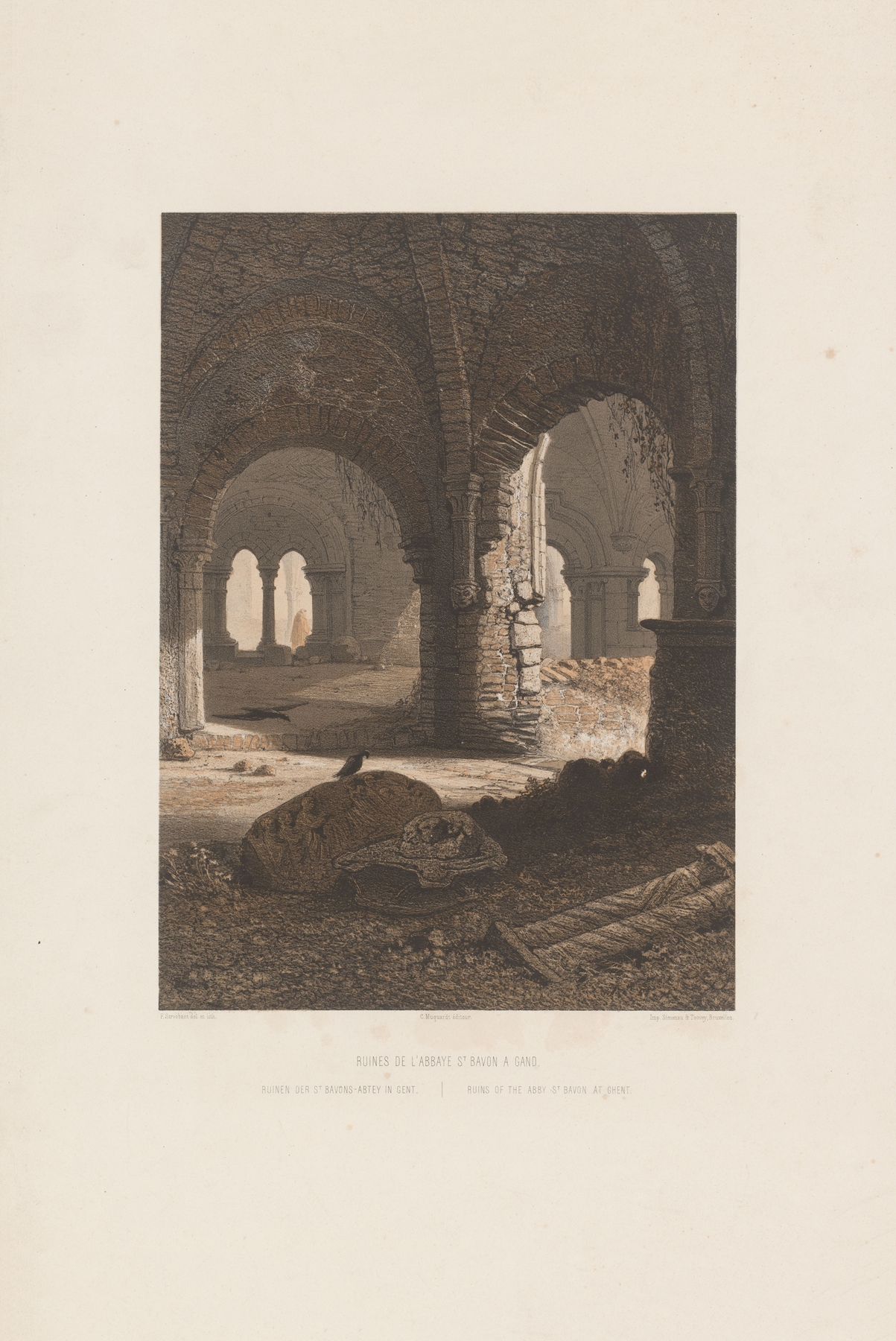Ruins of the abbey St Bavon at Ghent, oil painting by François Stroobant