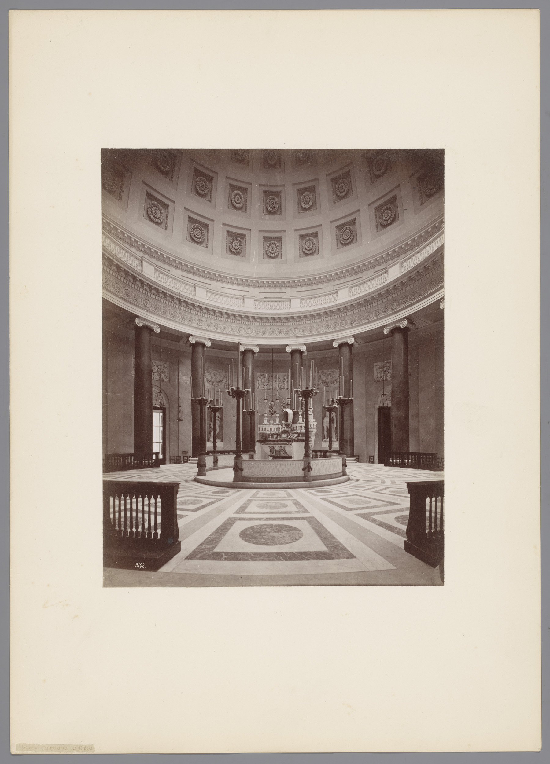 Interior of Camposanto church in Genoa, Italy, albumen print by Alfredo Noack