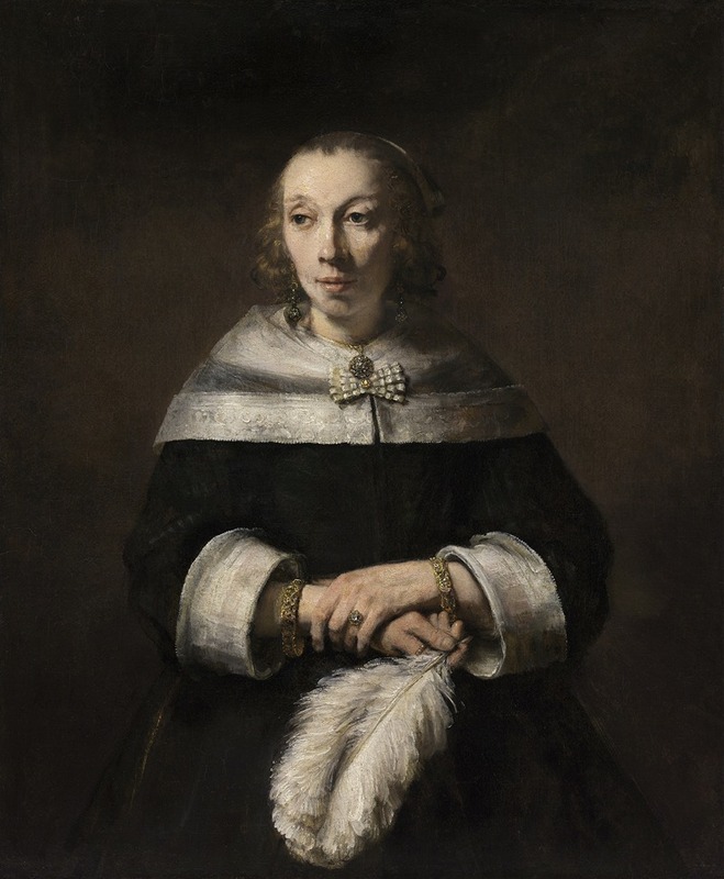 Rembrandt's 'Portrait of a Lady with an Ostrich-Feather Fan' showcases a woman elegantly holding a fan.