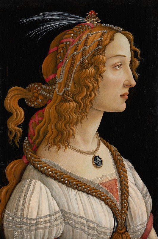 A captivating portrait of Simonetta Vespucci as a nymph by Sandro Botticelli.
