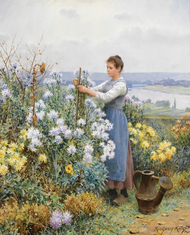 A beautiful still life painting of chrysanthemums by Daniel Ridgway Knight.