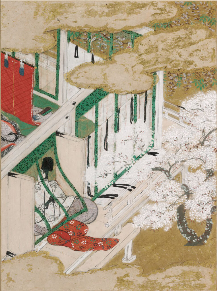 Under the Cherry Blossoms (Hana no En), Illustration to Chapter 8 of the Tale of Genji (Genji monogatari), by Tosa Mitsunobu, public domain