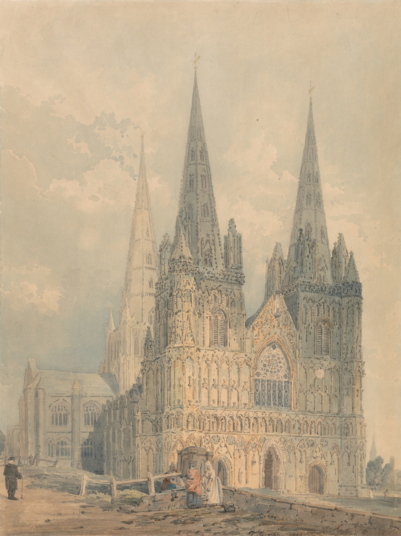 Lichfield Cathedral, Staffordshire, by Thomas Girtin, public domain