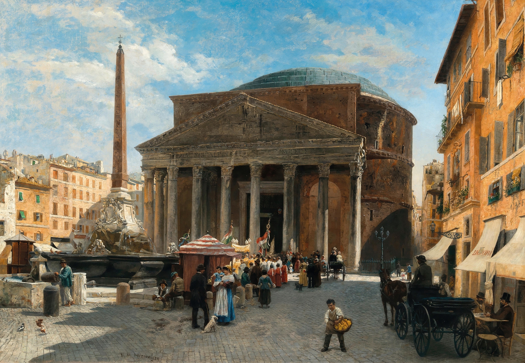 Oil painting by Veronika Maria Herwegen-Manini depicting the Pantheon with crumbling stone and shadows.