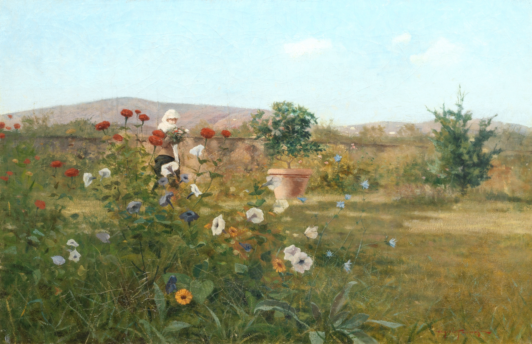 Giardino con donna, by Angiolo Tommasi, public domain