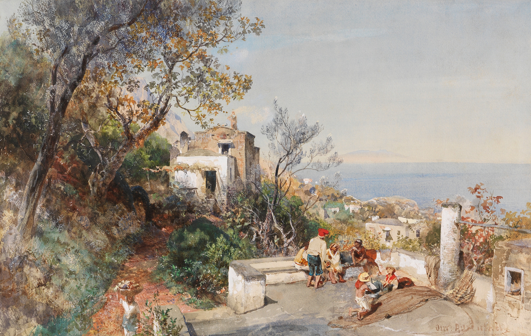 Oil painting of the Bay of Naples by Oswald Achenbach