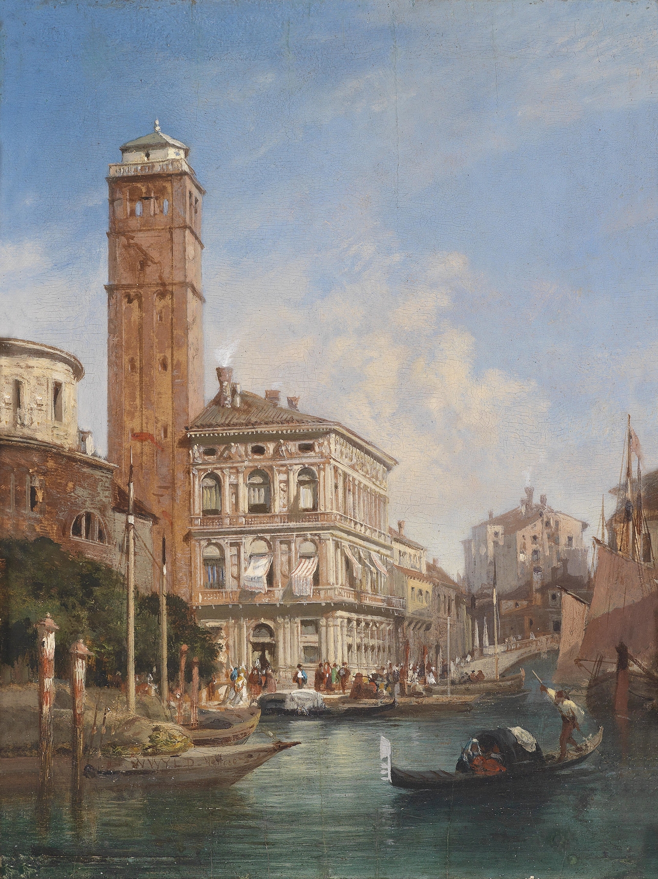 Venezia San Geremia by William Wyld, oil painting depicting Venetian architecture and water reflections.
