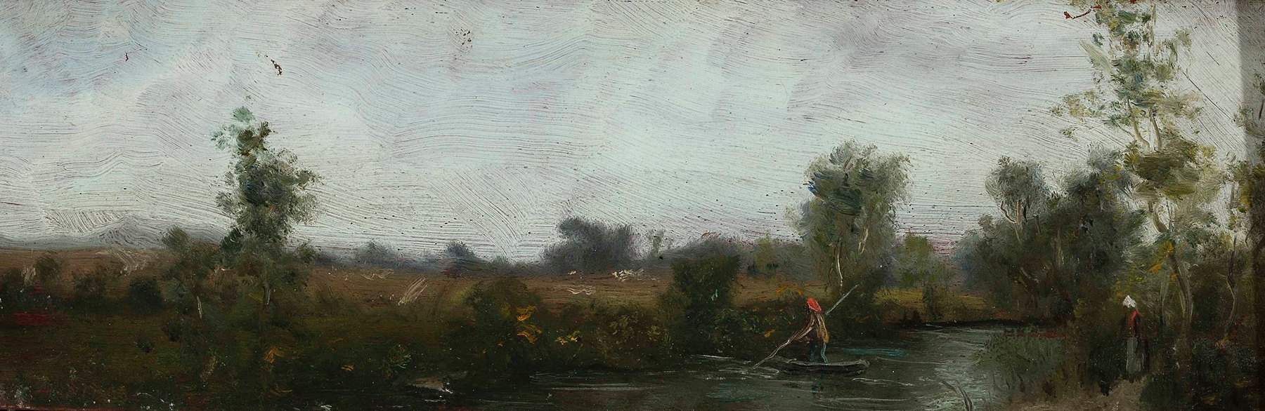 River landscape by Zygmunt Sidorowicz, oil painting depicting serene twilight reflections on water.