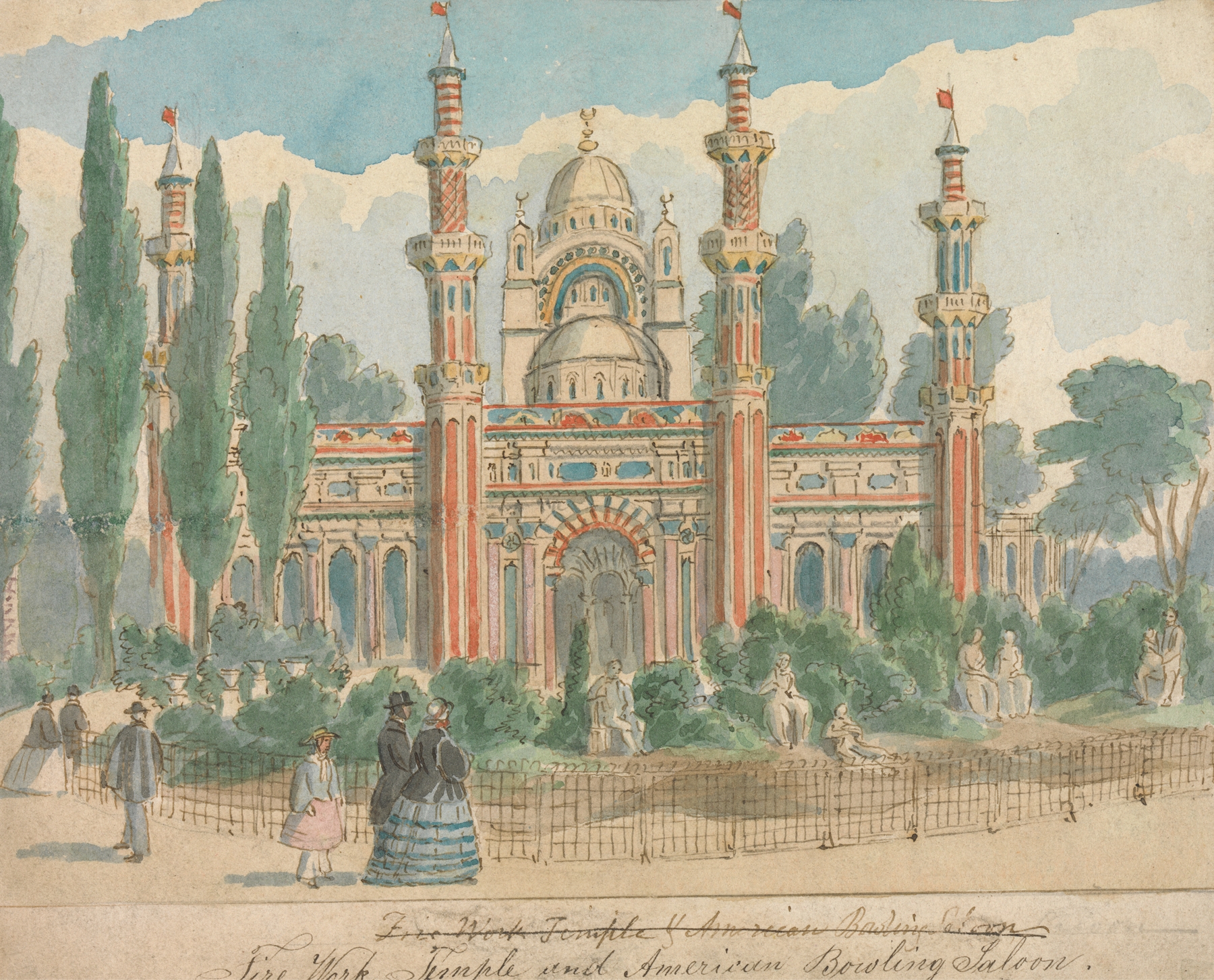 Architecture scene featuring a temple and saloon by William Henry Brooke
