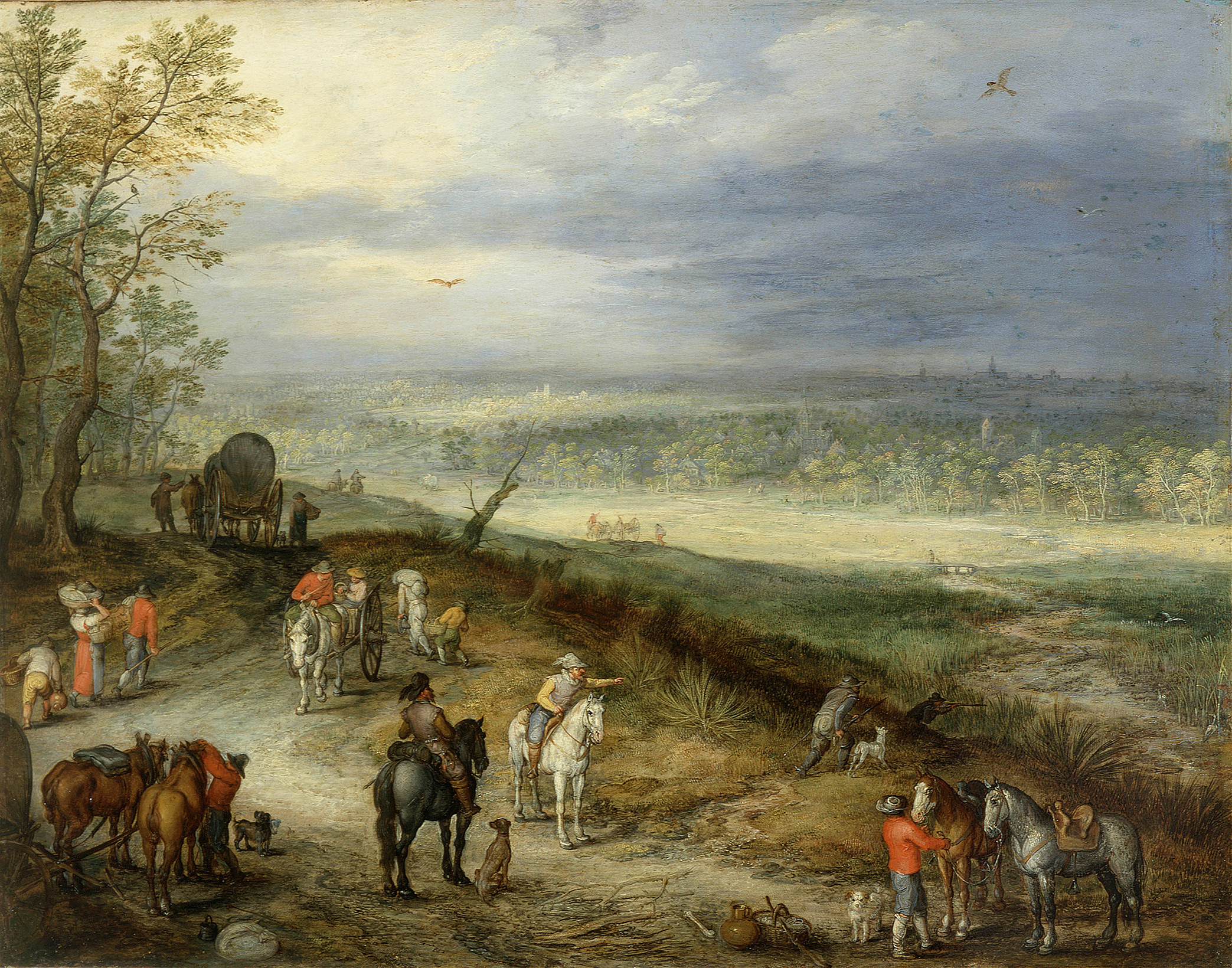 Extensive Landscape With Travellers on a Country Road, by Jan Brueghel the Elder, public domain