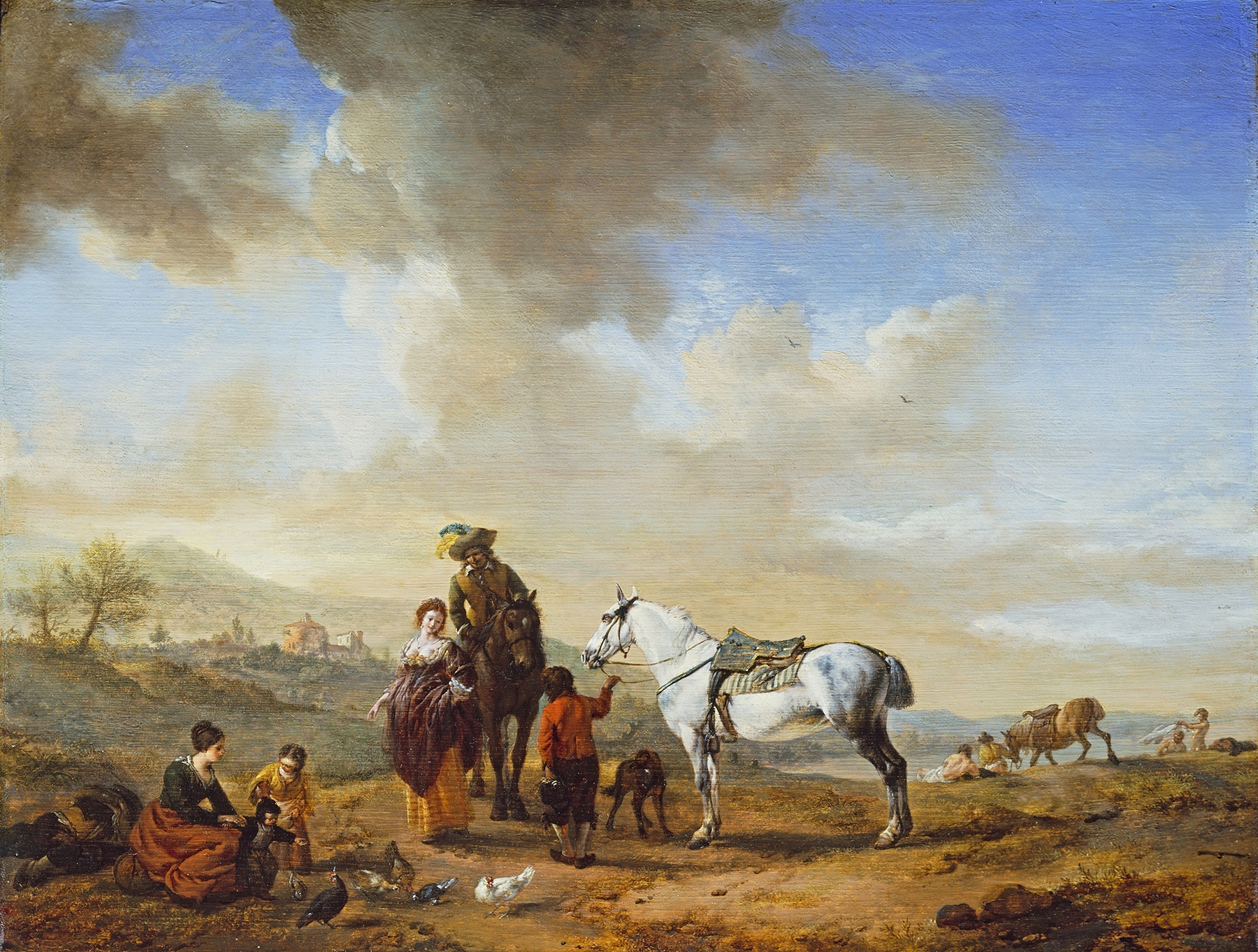 Idyllic landscape with figures by the river, oil on canvas by Philips Wouwerman