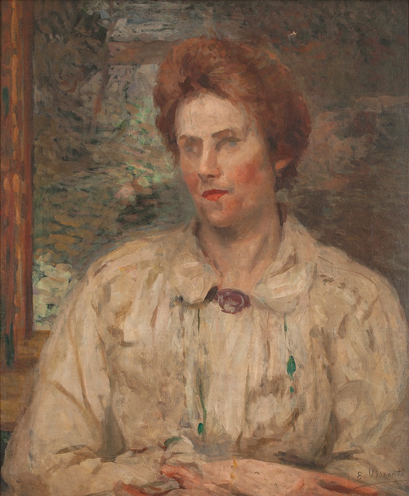 A portrait of a woman by Eliseu Visconti, showcasing intricate details and vibrant colors.