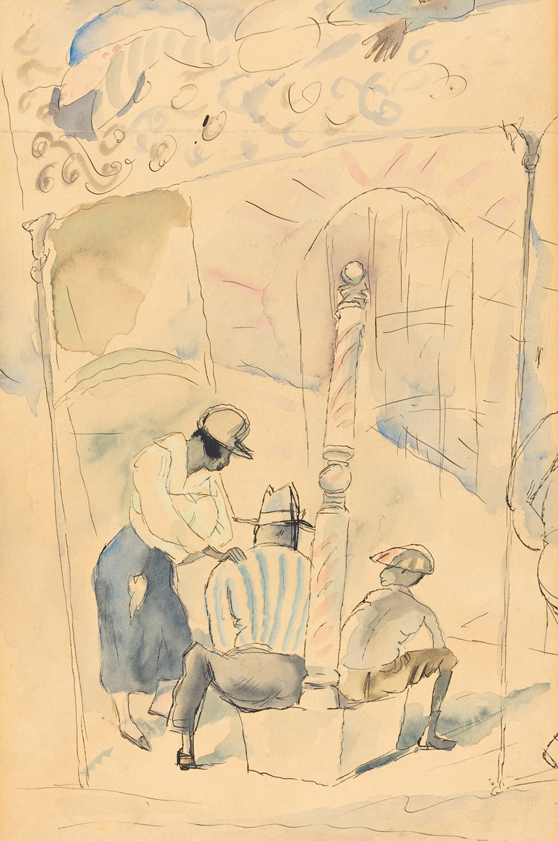 A depiction of a barber in a lively setting by Jules Pascin.