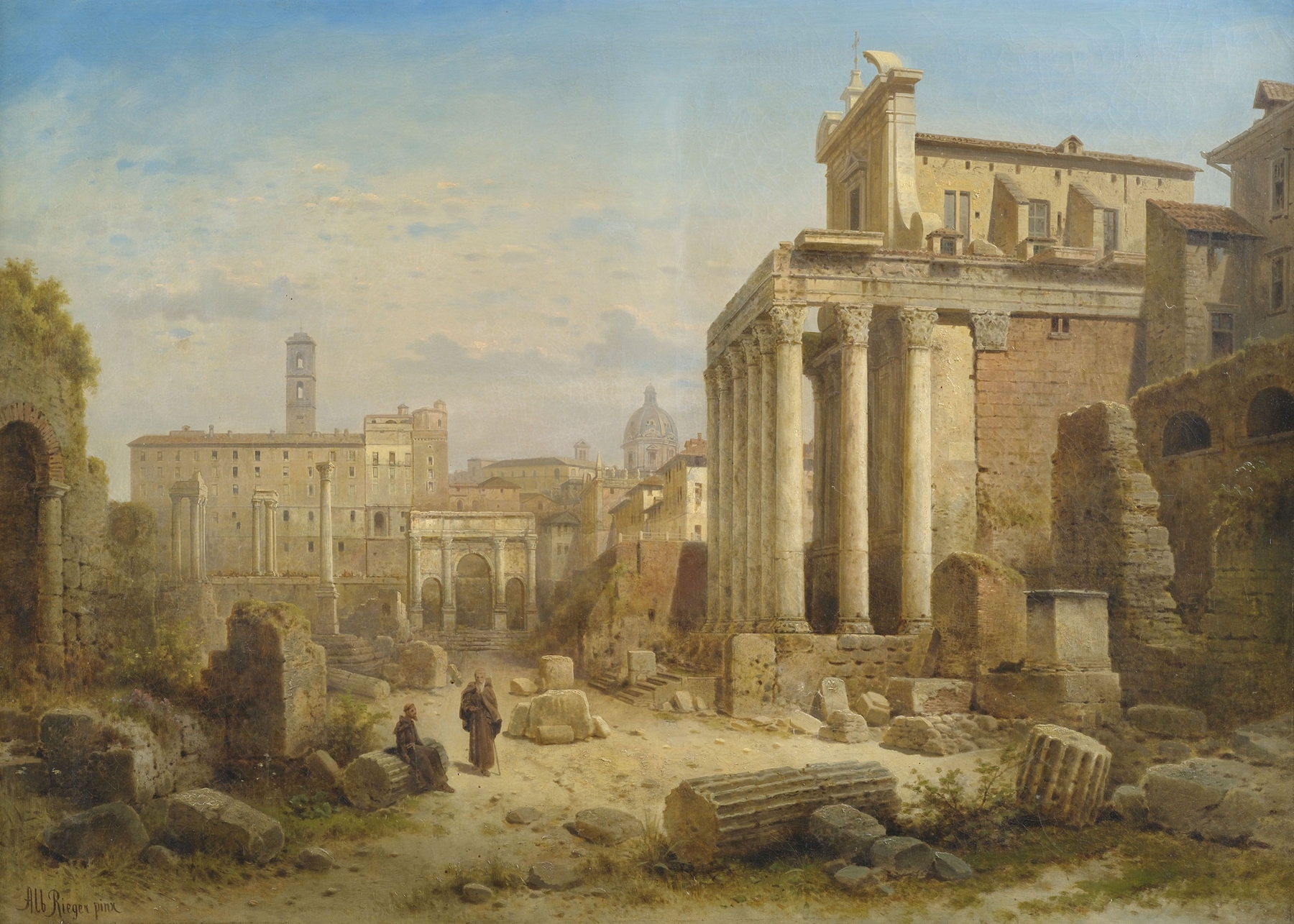 Blick auf das Forum Romanum, oil on canvas by Albert Rieger, featuring ancient ruins and architecture.