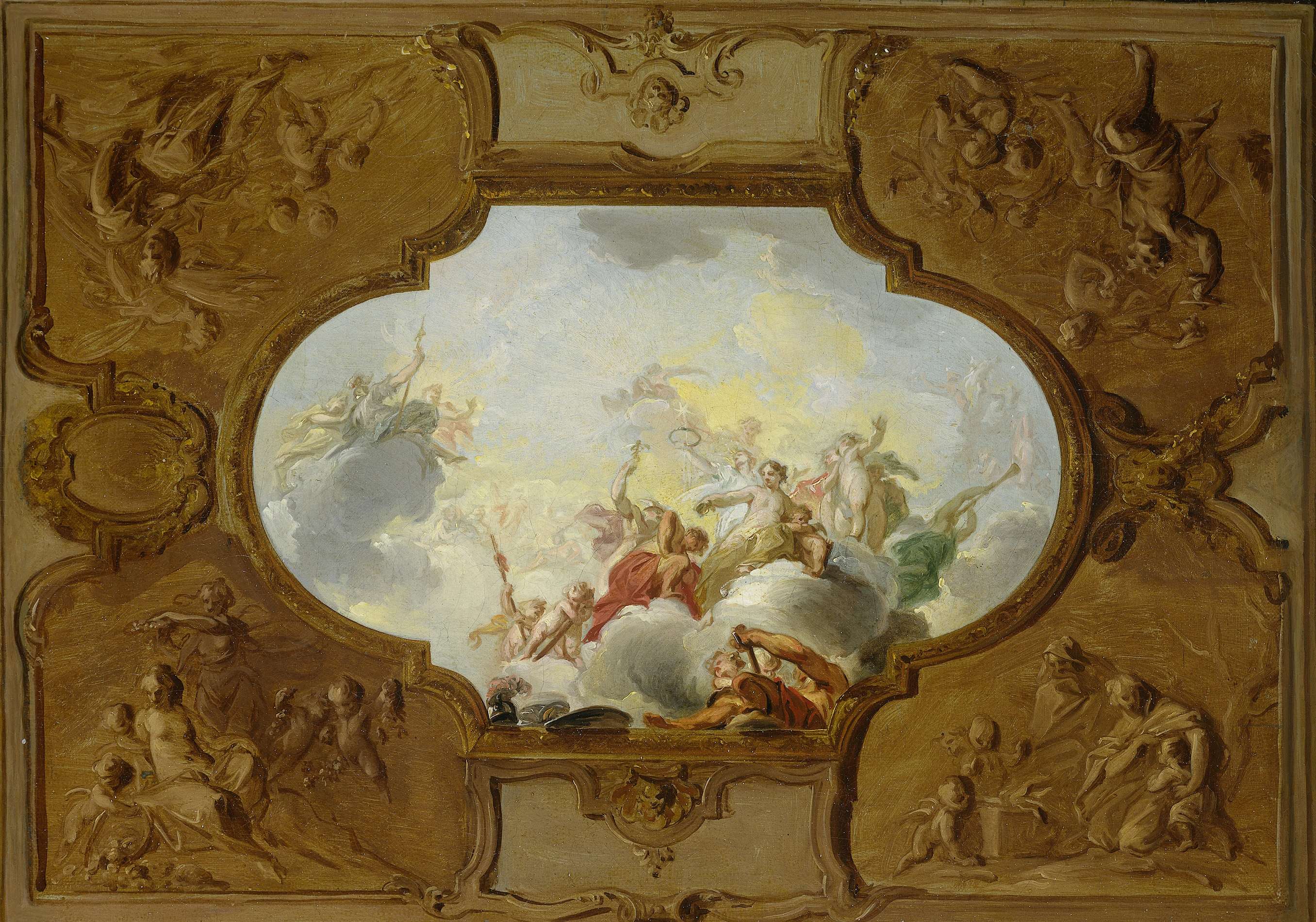 Design for a ceiling painting with the Apotheosis of Aeneas, oil on canvas by Jacob de Wit