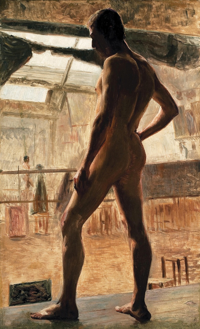 A striking painting by Eliseu Visconti depicting a male nude figure.