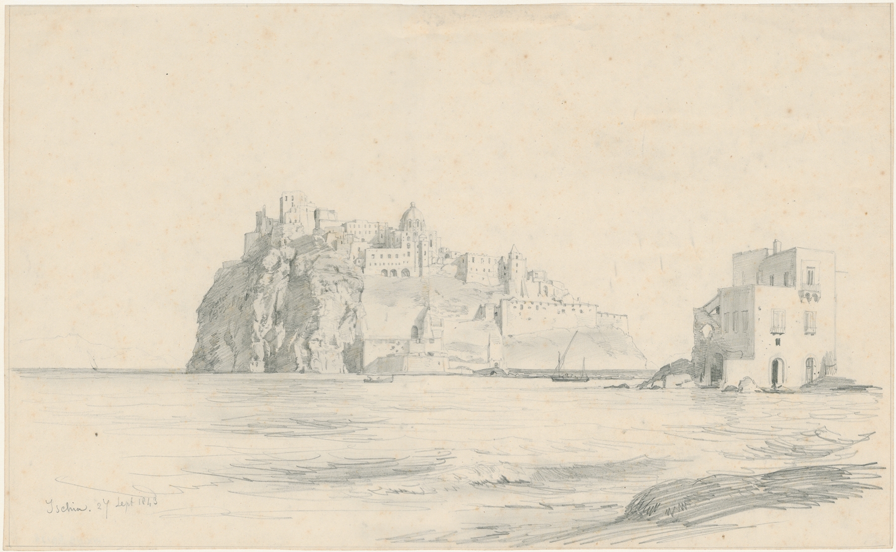 View of Castle Gerone on the island Ischia, oil painting by Pierre Louis Dubourcq